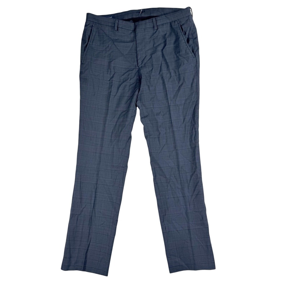 Cole Haan Grand OS Dress Pants Tag 40(36) Blue Glen Plaid Wool Blend Trousers